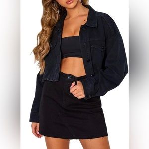 Black oversized cropped denim jean jacket